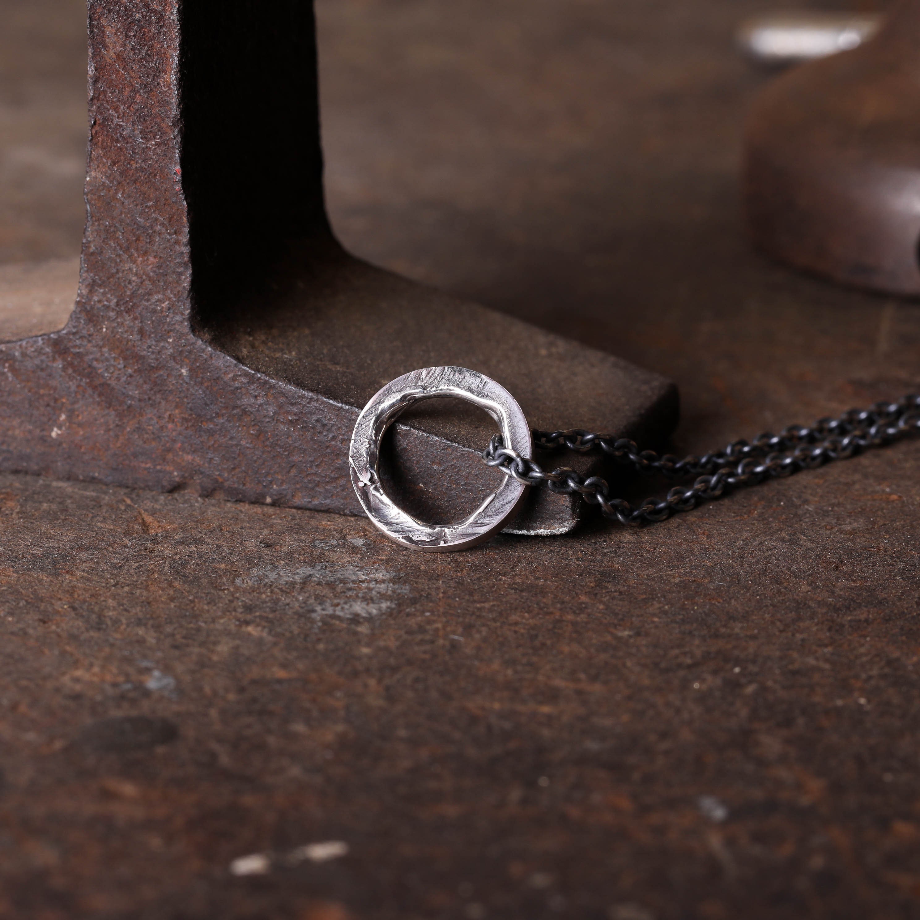 Mens Necklace Circle Pendant Handmade in Sterling Silver Etsy