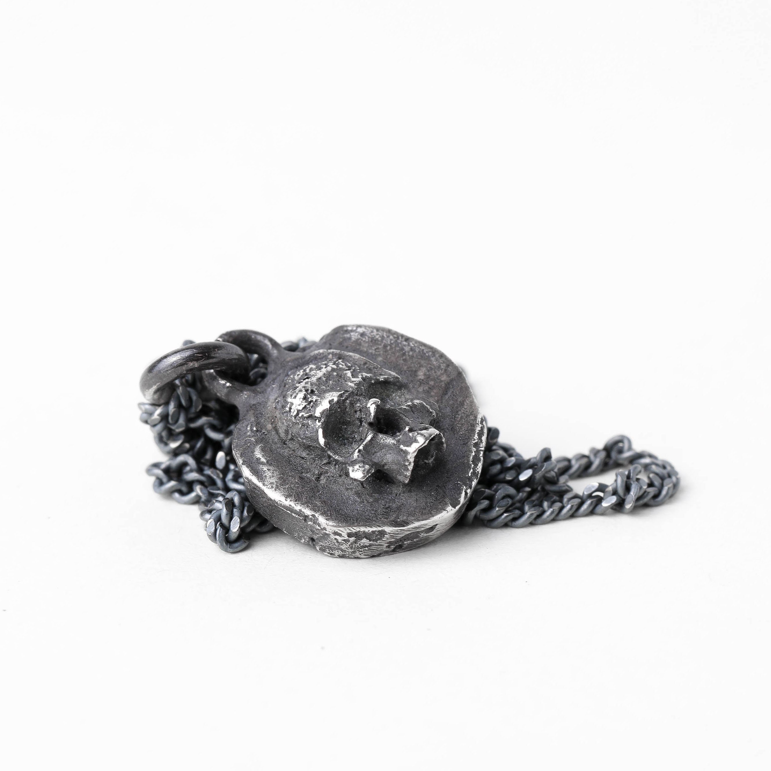 Man's Necklace Skull Memento Mori Stone Pendant in Oxidized Sterling Silver