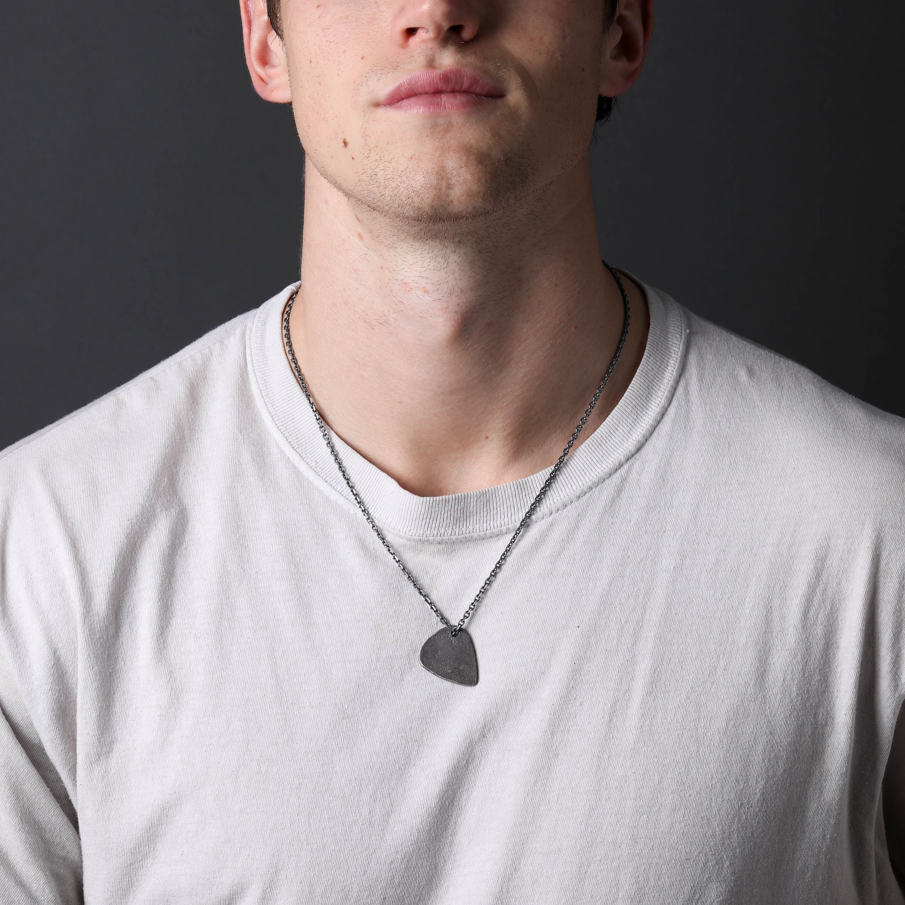 Men s Necklace Guitar Pick Pendant Handmade in Sterling Silver