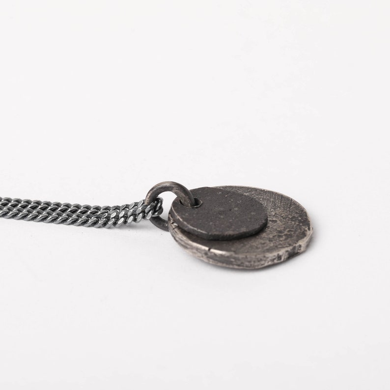 Mens Necklace Double Circle Coin Pendant in Sterling Silver image 3