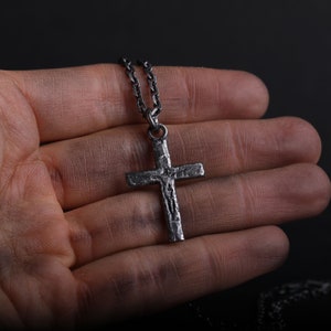 Man's Necklace Carved Jesus Cross Pendant in Oxidized Sterling Silver image 7