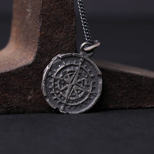 Men's Necklace Ghost Compass Pendant Necklace in Sterling Silver