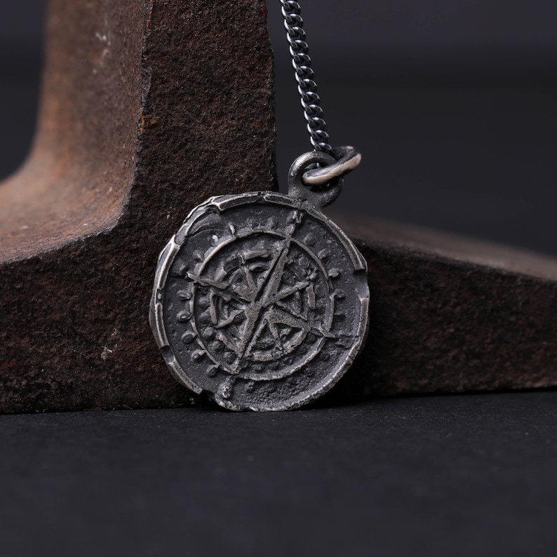 Men's Necklace Ghost Compass Pendant Necklace in Sterling Silver image 1