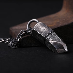 Men&#39;s Necklace Heavy Crystal Pendant Handmade in Sterling Silver