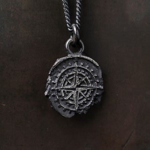 Mens Necklace Shipwreck Compass Decayed Pendant in Sterling Silver