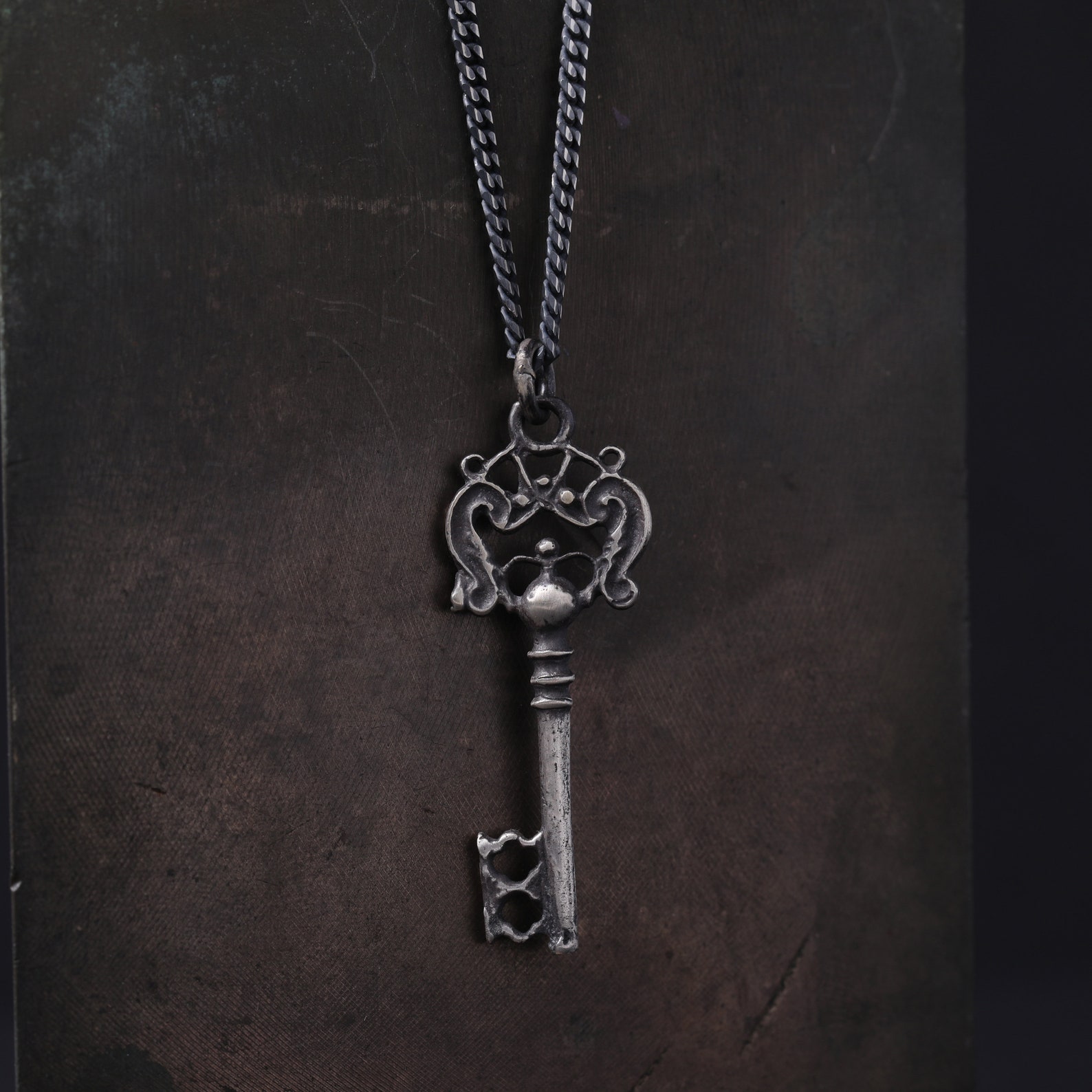 Mens Necklace Key Charm Pendant in Sterling Silver 925 Etsy