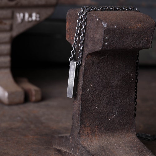 Mens Necklace Rectangle Bar Geometric Pendant shops Handmade in Sterling Silver