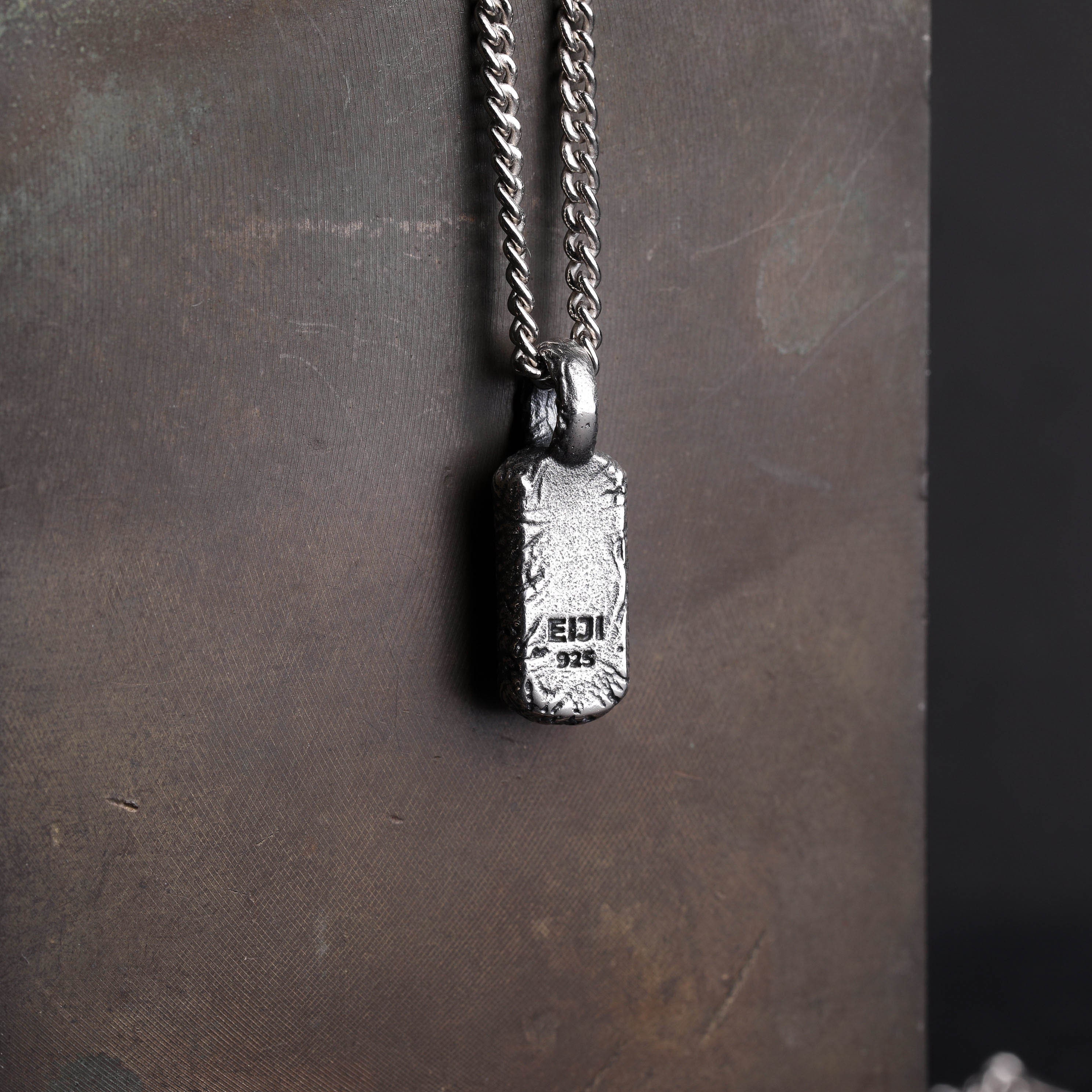 Mens Necklace Rustic Tag Wabi-sabi Pendant for Men in Sterling 