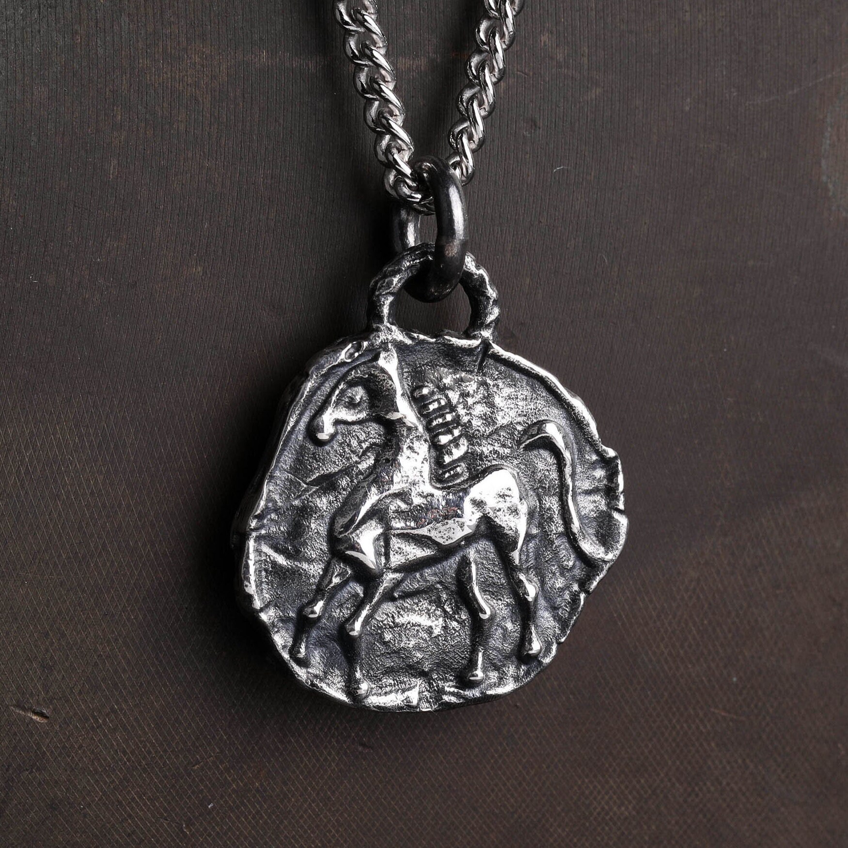 Herenketting antieke munt paardenhanger voor heren in sterlingzilver