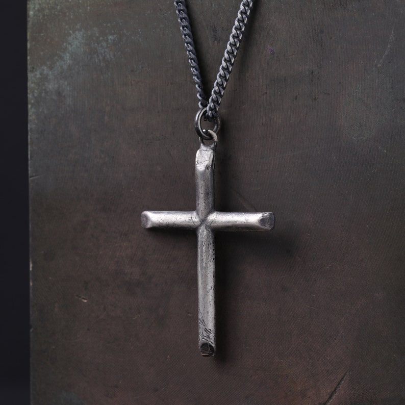 Mens Necklace Cross Charm Pendant in Sterling Silver 925 Etsy