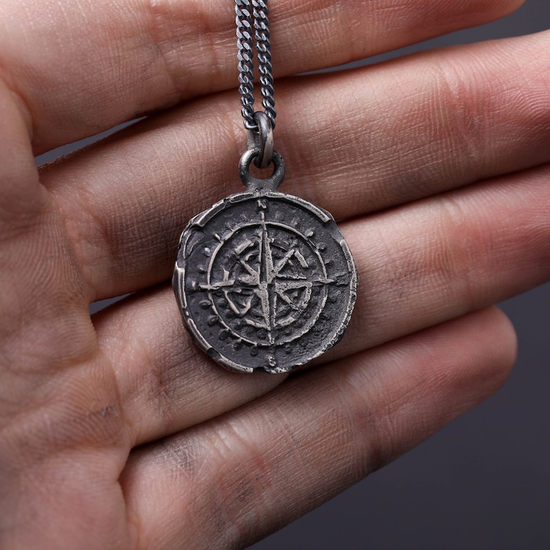 Men's Necklace Ghost Compass Pendant Necklace in Sterling Silver image 7