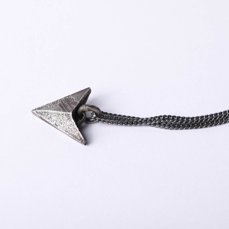 Mens Necklace Arrow Tip Charm Pendant in Sterling Silver 925 image 1