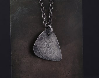 Mens Necklace Guitar Pick Pendant Handmade in Sterling Silver