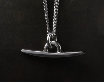 Mens Necklace Wide Anchor Horizontal Charm Pendant in Sterling Silver 925