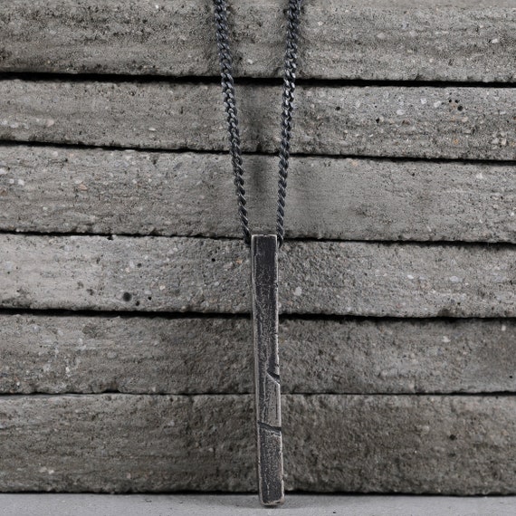 Long Bar Pendant Necklace for Man in Oxidized Sterling Silver - Etsy