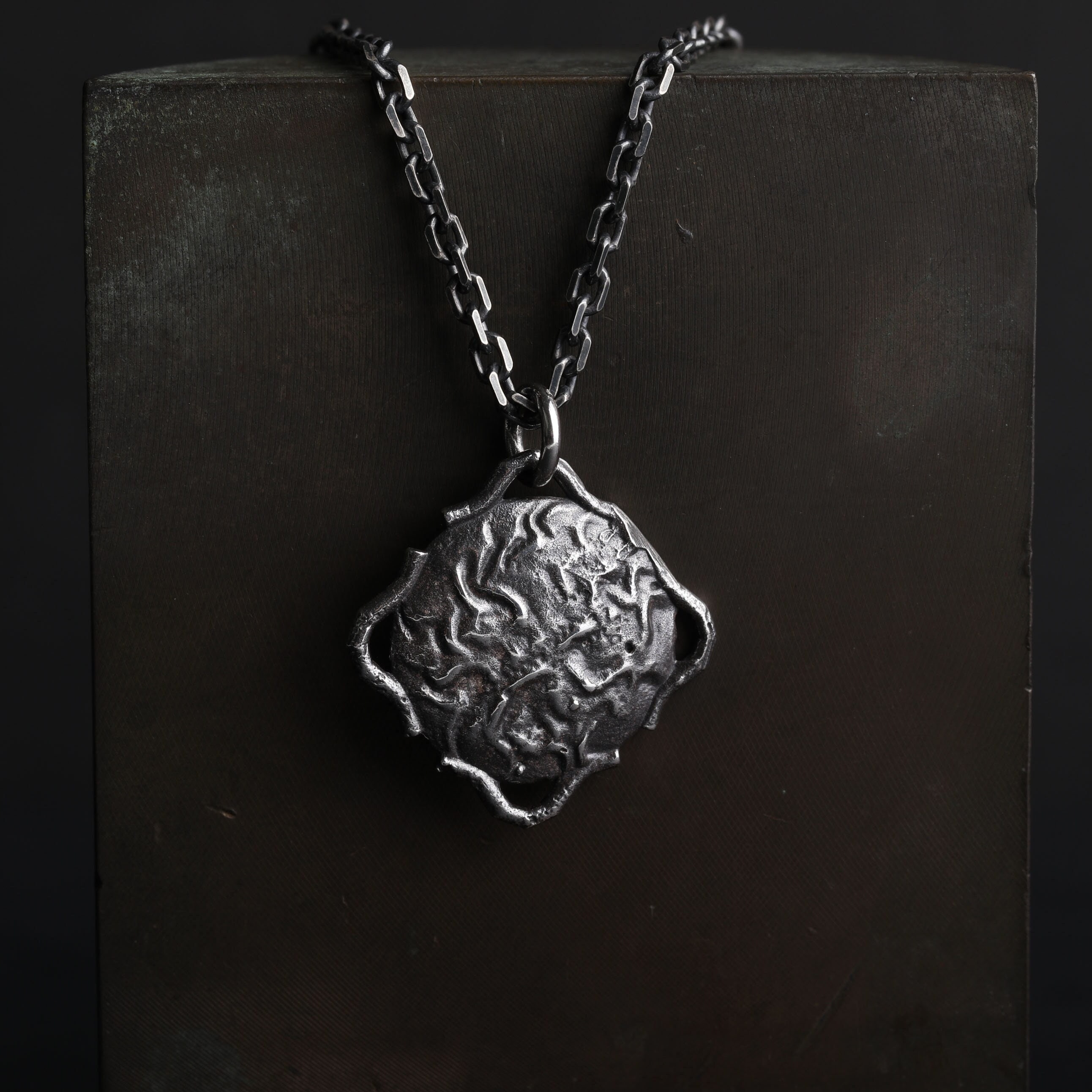 Man's Necklace Sun Pendant in Oxidized Sterling Silver