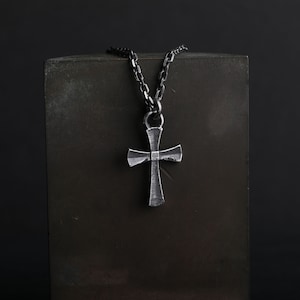 Man's Necklace Traditional  Cross Pendant in Oxidized Sterling Silver