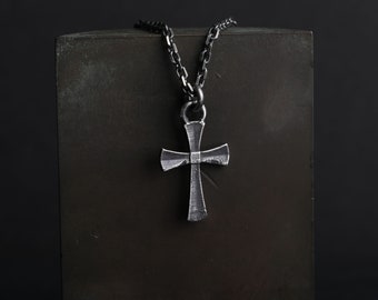 Man's Necklace Traditional  Cross Pendant in Oxidized Sterling Silver