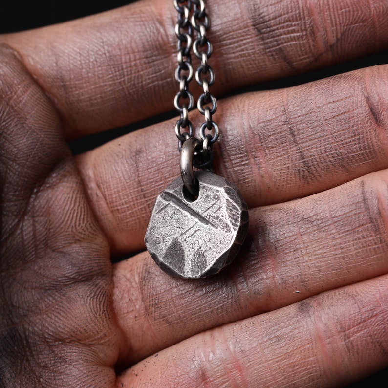 Mens Necklace Stone Pendant Handmade in Sterling Silver Etsy