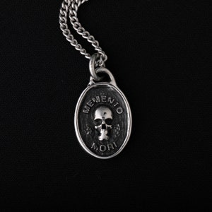 Men&#39;s Necklace Memento Mori Pendant Handmade in Sterling Silver