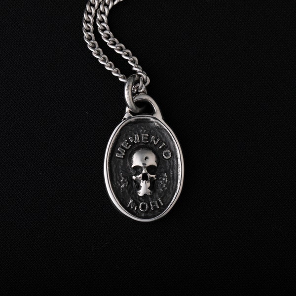 Men's Necklace Memento Mori Pendant Handmade in Sterling Silver