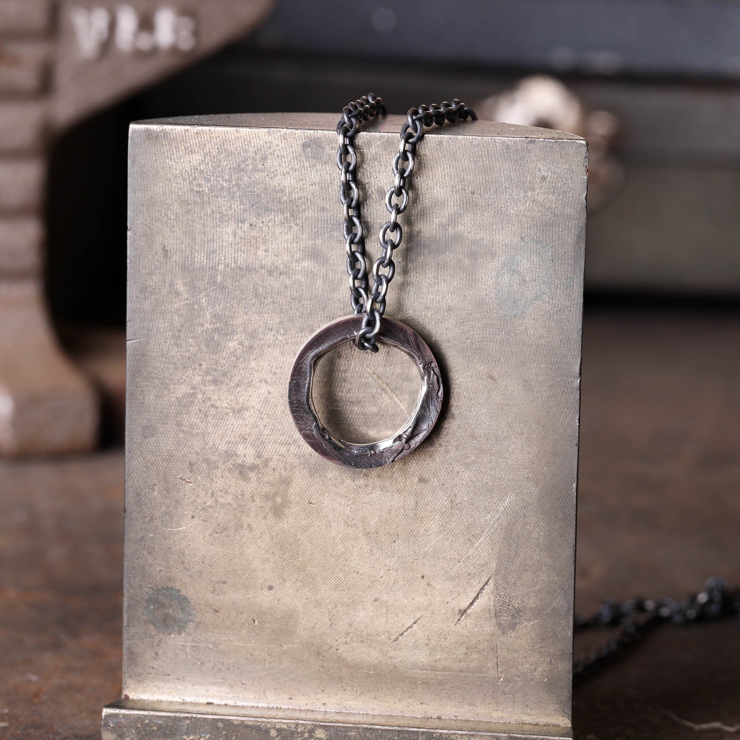 Mens Necklace Circle Pendant Handmade in Sterling Silver Etsy