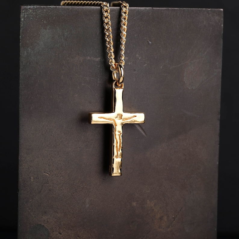 Mens Necklace Carved Jesus Cross Pendant for Men in 18K Gold Vermeil Etsy