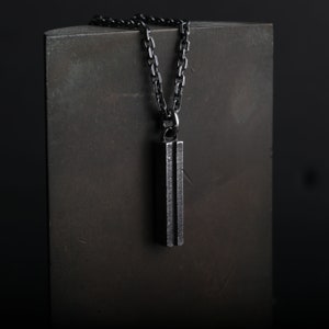 Man's Necklace Bar Stripe Pendant in Oxidized Sterling Silver