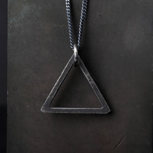 Man&#39;s Necklace Triangle Pendant in Oxidized Sterling Silver