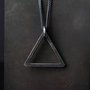 Man's Necklace Triangle Pendant in Oxidized Sterling Silver