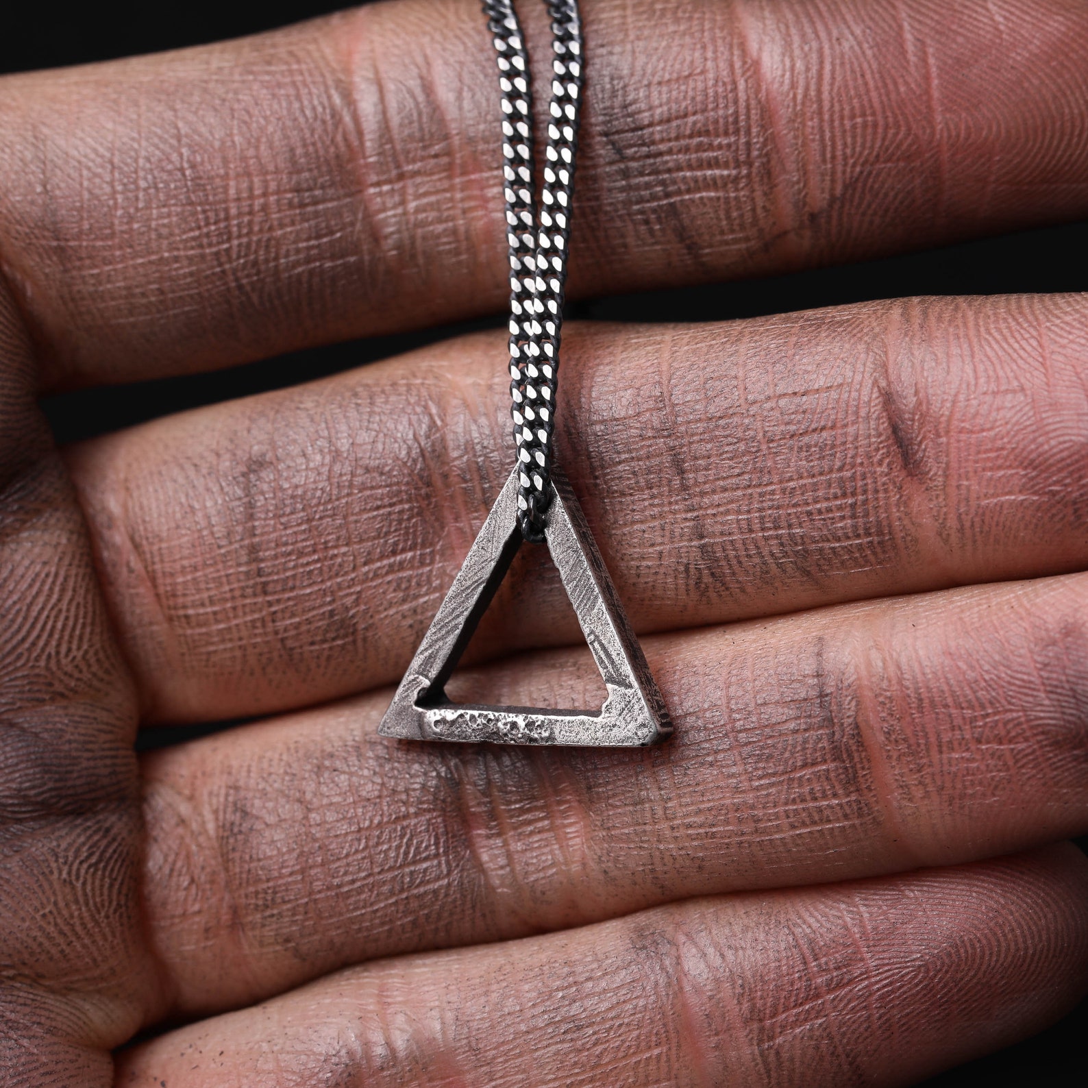 Mens Necklace Triangle Pendant in Sterling Silver 925 Etsy
