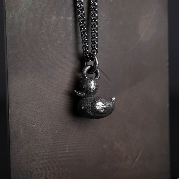 Men s Necklace Rubber Duck Pendant Handmade in Sterling Silver for Him