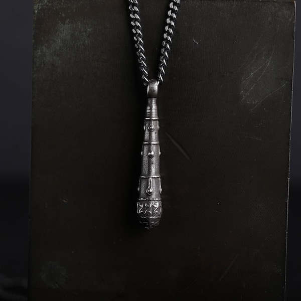 Men's Necklace Ancient Bar Pendant Handmade in Sterling Silver