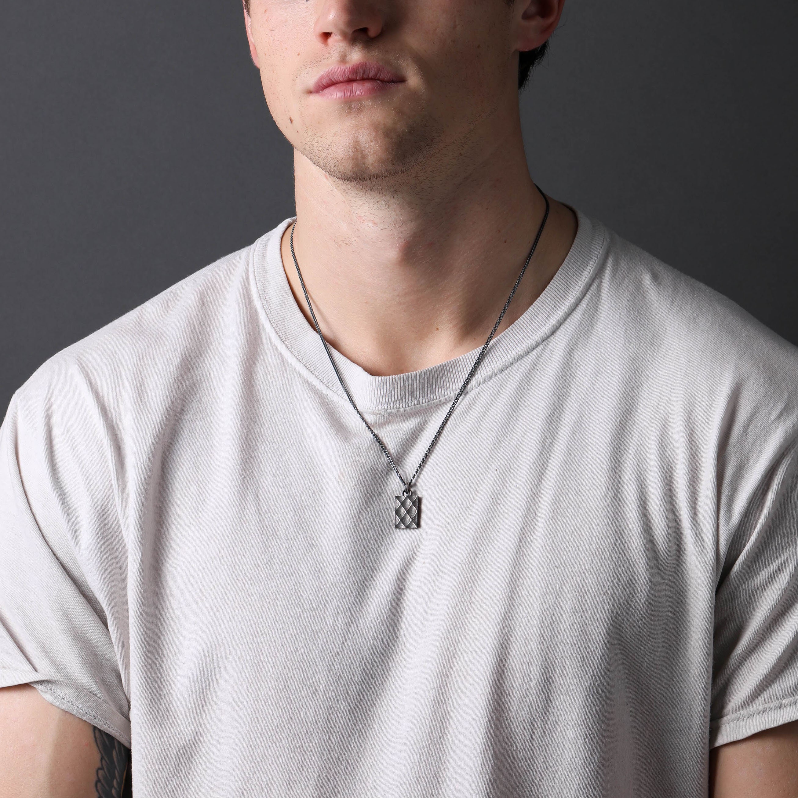 Men s Necklace Pattern Tag Pendant in Oxidized Sterling Silver Etsy