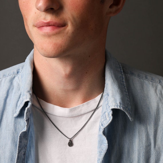 Mens Necklace Small Rustic Tag Pendant for Men in Sterling Silver Custom Engraving Personalized Jewelry