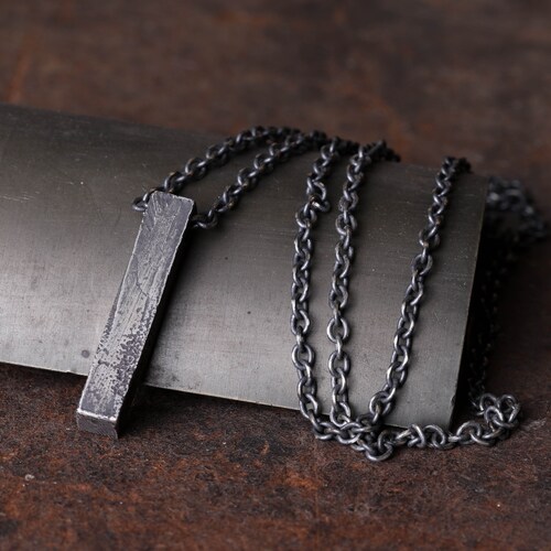 Mens Necklace Large Bar Geometric Pendant Handmade in Sterling shops Silver