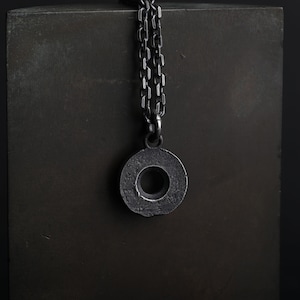 Man&#39;s Necklace Rustic Circle Pendant in Oxidized Sterling Silver