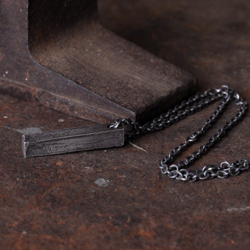 Mens Necklace Large Bar Geometric Pendant Handmade in Sterling shops Silver