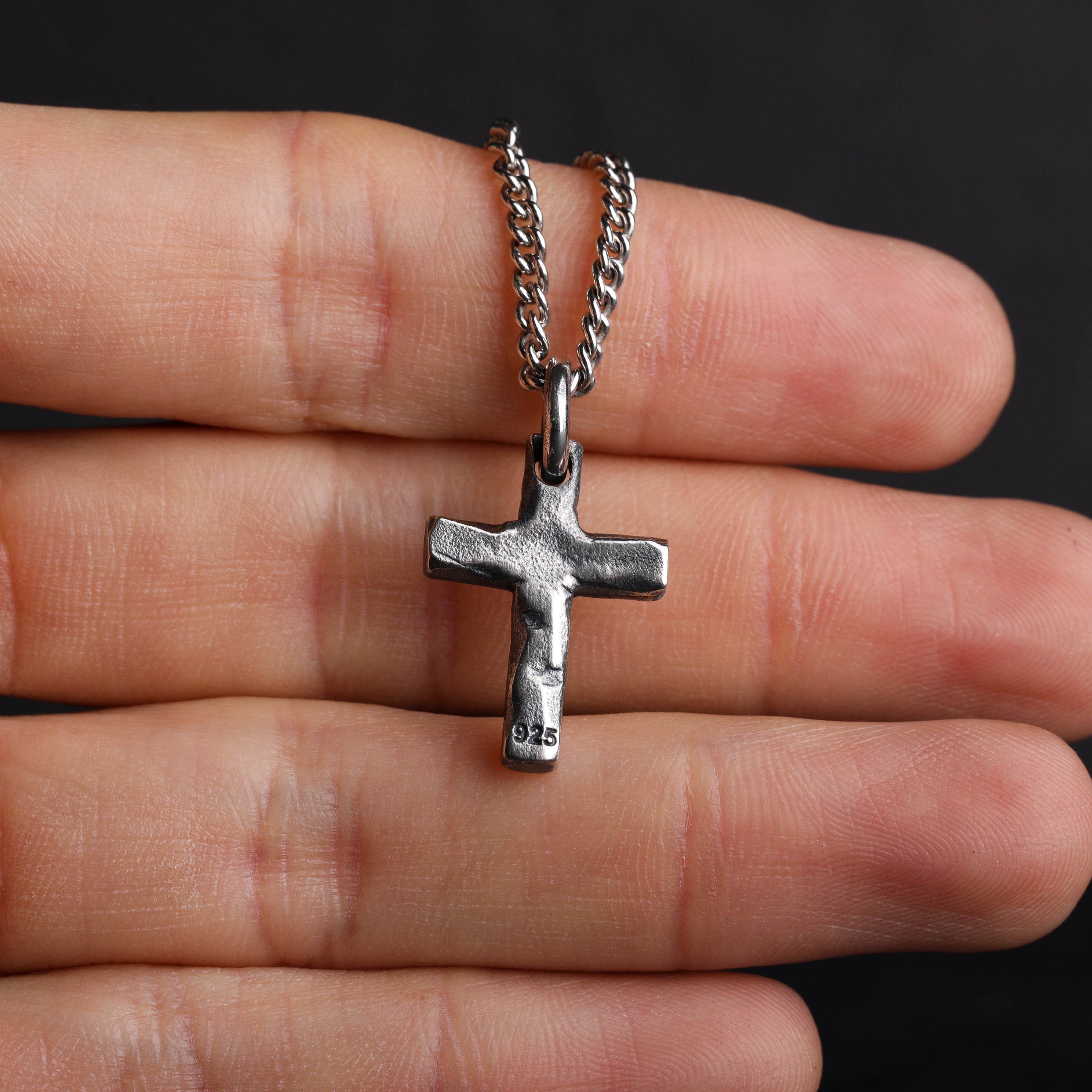 男性用ネックレス 素朴なクロスペンダント スターリングシルバー
