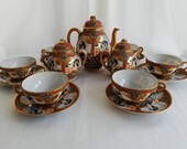 Antique Japanese Tea Set , Satsuma Porcelain Moriage Tea Coffee Set 1930c