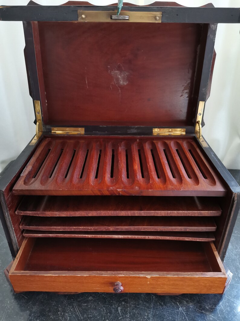 Antique French Cigar Humidor Wooden Box Case 19th Etsy
