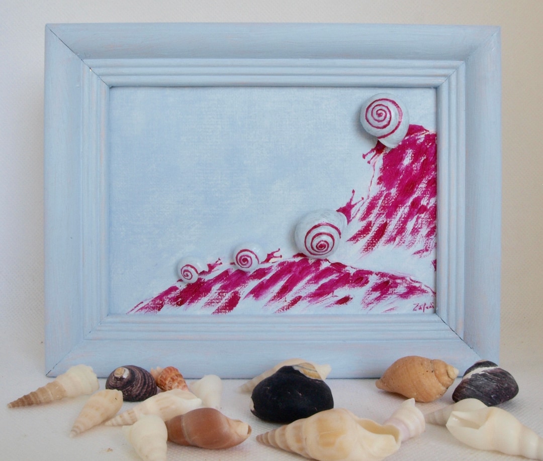 Snail Picture, Blue Frame, Unique, Handmade, Customizable, Snail Family ...