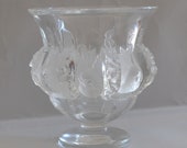 Lalique Bird Dampiere Vase Signed in Frosted Crystal