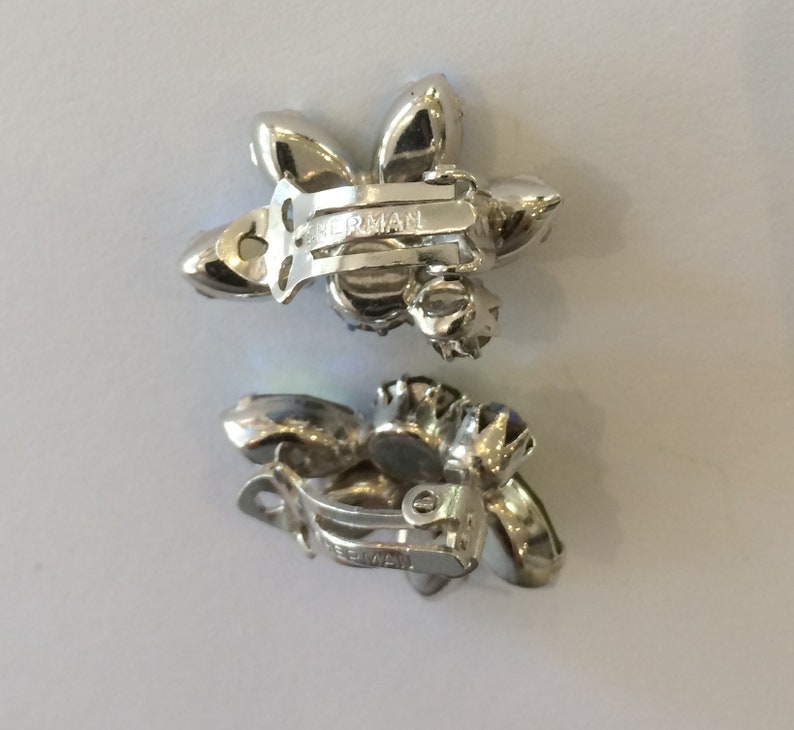 Green Blue Rhinestone Sherman Clip Earrings