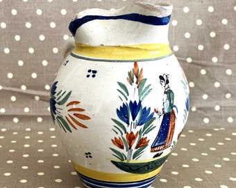 Henriot Quimper Faience Jug with Breton Peasant