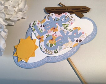 Handmade Cake Topper, Lake Cake With Sun and Row Boat