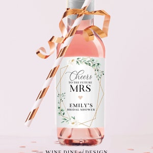 Custom Bridal Shower Wine And Champagne Label Cheers to the Future , Watercolor Greenery