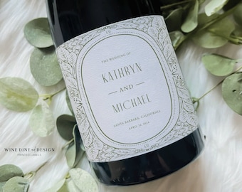 Personalized Wedding Wine Label: Elegant Champagne Favor Sticker