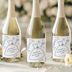 Whimsical Bridal Shower Champagne Labels | Hand Drawn | Bridal Shower Favor Labels | Bridesmaid Proposal Label | Full Size, Mini Champagne