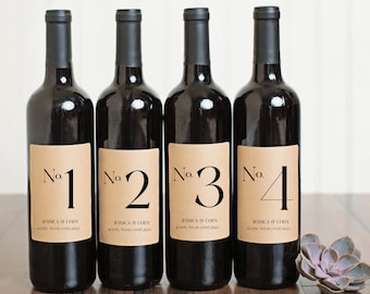 Wine Table Numbers Labels | Kraft or Classic White | Wedding Table Number  | Printed Wine Bottle Table Numbers